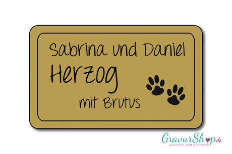 Hunde & Katzenschild Modell O mit Gravur gold matt