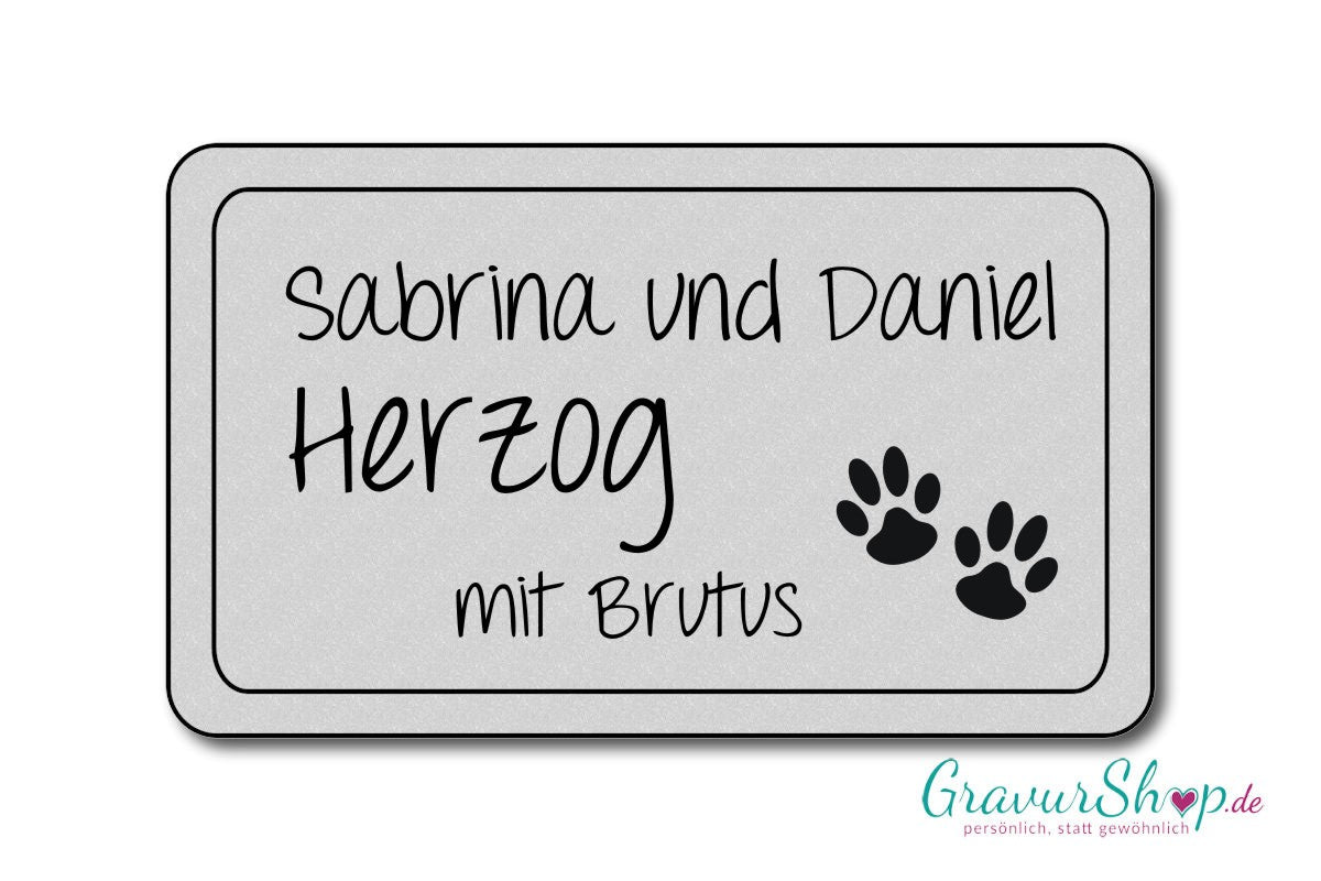Hunde & Katzenschild Modell O mit Gravur silber matt