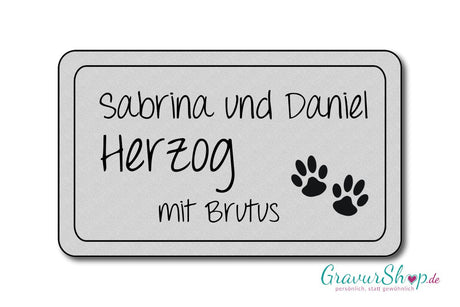 Hunde & Katzenschild Modell O mit Gravur silber matt