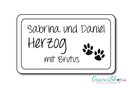 Hunde & Katzenschild Modell O mit Gravur weiß