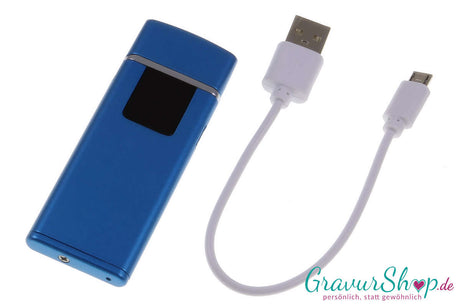 USB Glühspirale Feuerzeug 10 blau mit Lasergravur