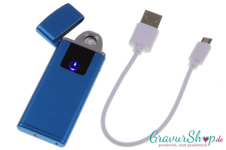 USB Glühspirale Feuerzeug 10 blau mit Wunschgravur