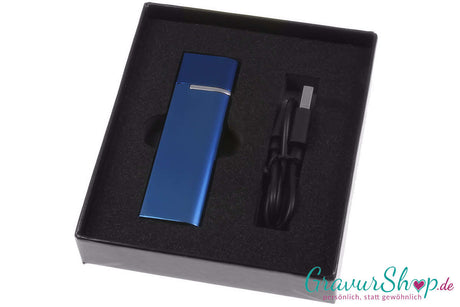 USB Glühspirale Feuerzeug 11 blau mit Gravur in Geschenkbox