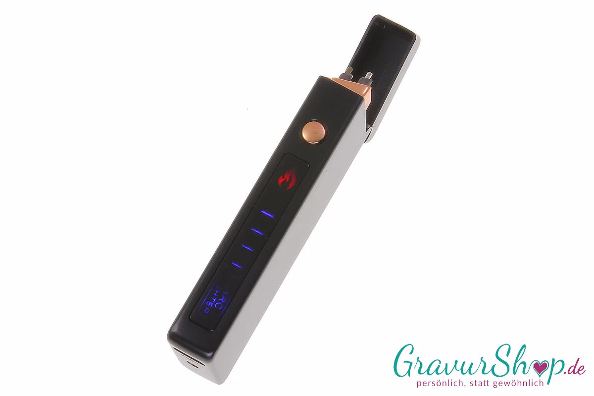 USB X Lichtbogen-Feuerzeug Schwarz geöffnet