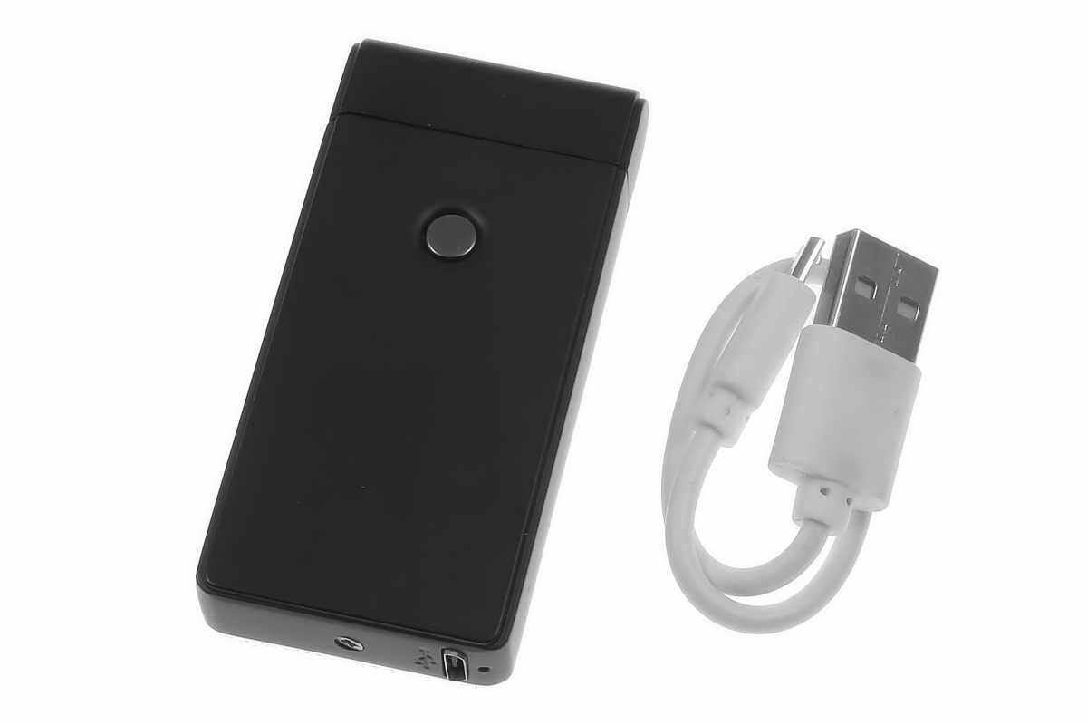 USB X Lichtbogen-Feuerzeug schwarz mit Gravur USB Ladekabel
