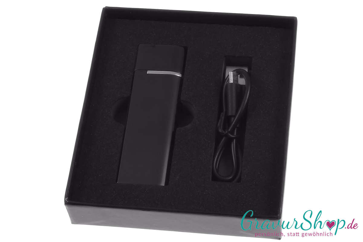 USB Glühspirale Feuerzeug 11 schwarz mit Gravur in Geschenkbox