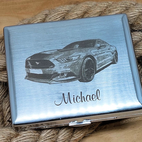 Zigarettenetui mit Fotogravur | Dein Bild graviert | Eckiges Etui aus Metall