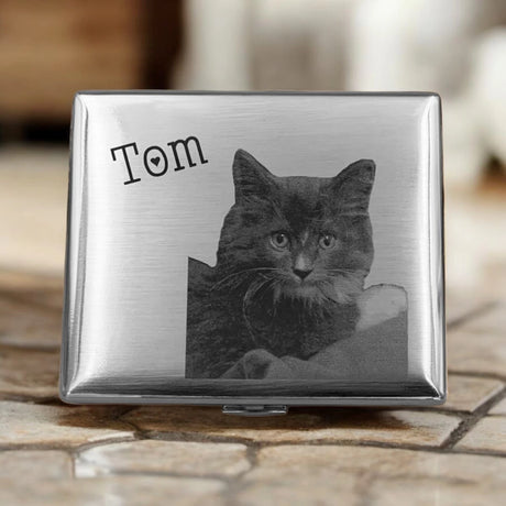 Zigarettenetui mit Fotogravur | Dein Bild graviert | Eckiges Etui aus Metall