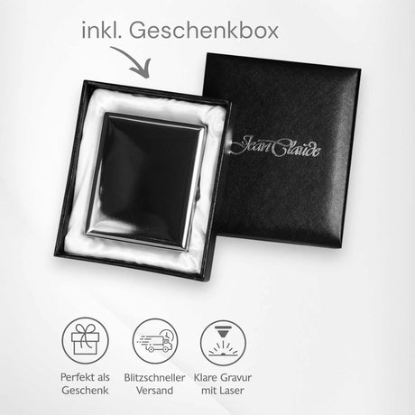 Zigarettenetui mit Fotogravur | Dein Bild graviert | Schwarzes Etui in Geschenkbox