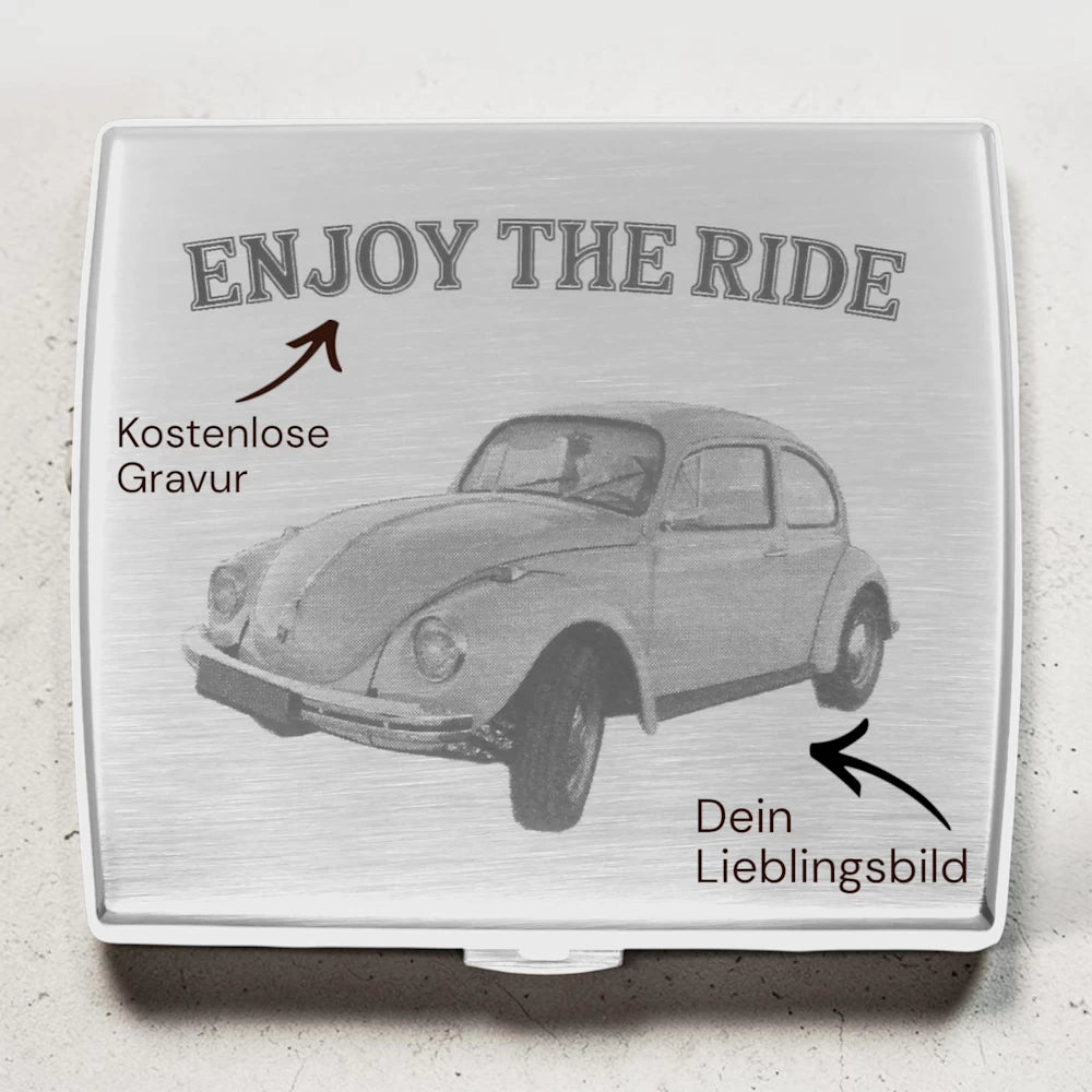 Zigarettenetui mit Fotogravur | Dein Bild graviert | Abgerundetes Etui aus Metall