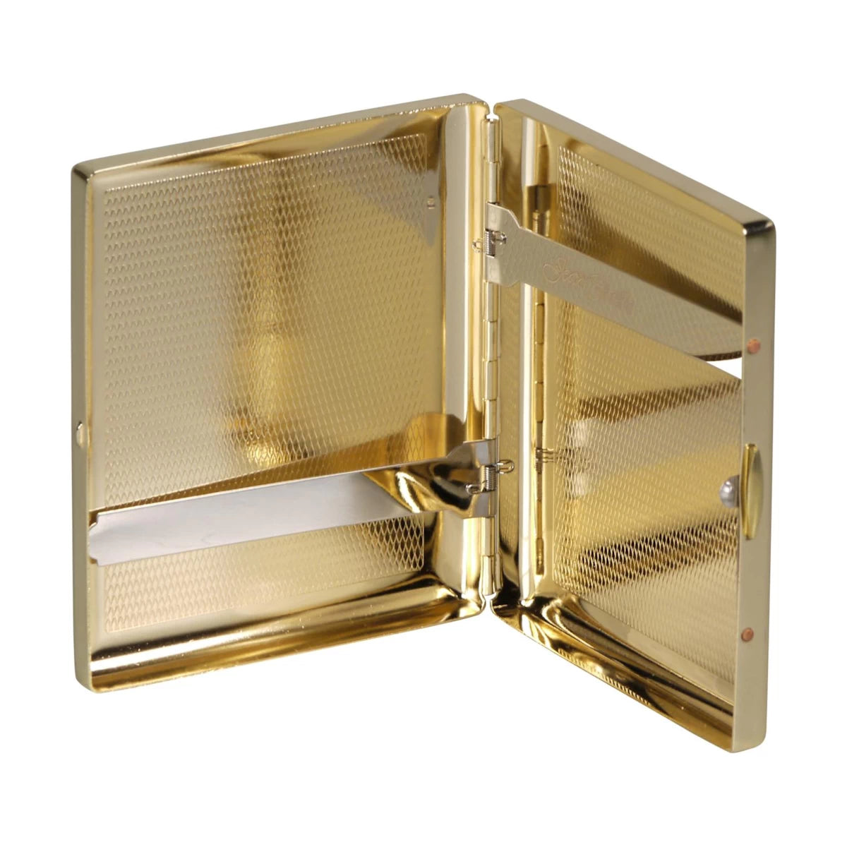 Personalisiertes Zigarettenetui 08 Messing gold offen Bügel