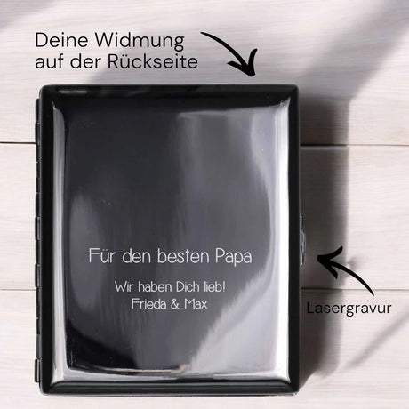 Zigarettenetui mit Fotogravur | Dein Bild graviert | Schwarzes Etui in Geschenkbox