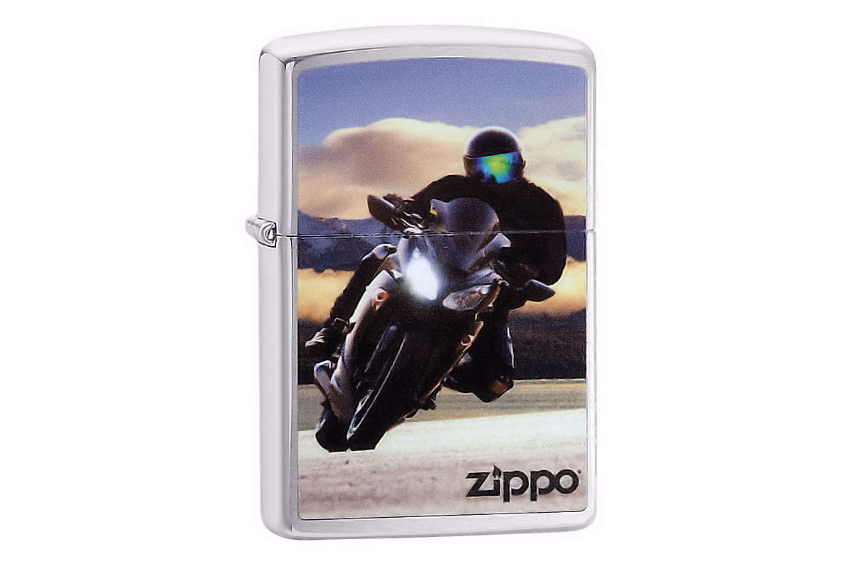 Zippo Chrom Gebürstet Motor Bike Design mit Lasergravur