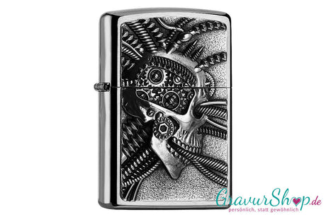 Zippo Cyberpunk Skull in Chrome Brushed – inkl. Gravur