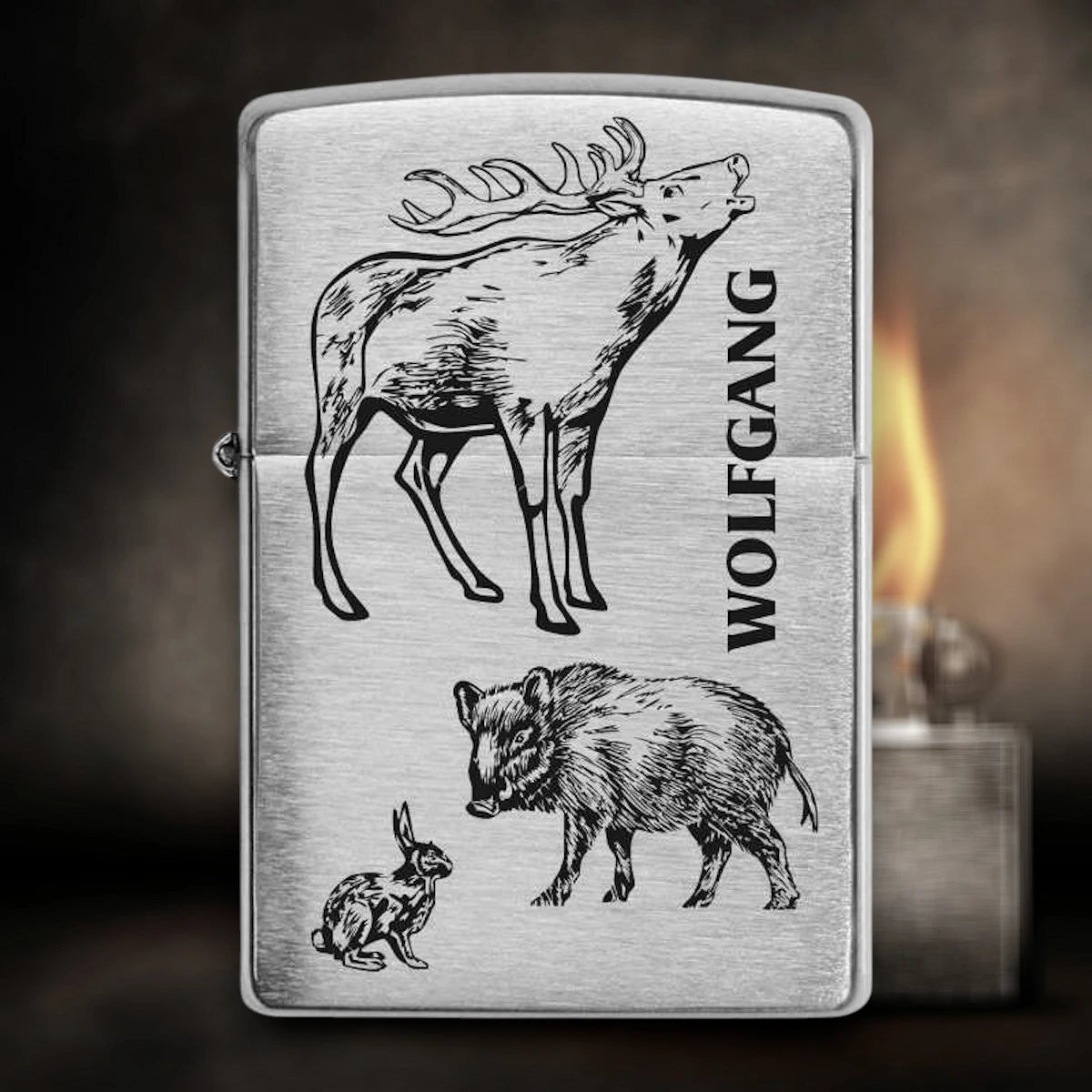 Original Zippo mit Gravur | Hirsch, Wildschein & Hase | Personalisiertes Geschenk