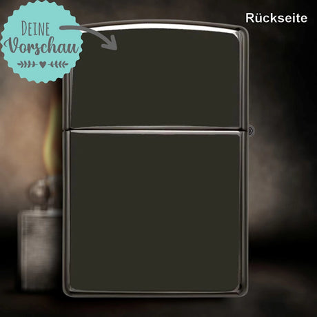 Zippo mit Fotogravur | Personalisiertes Sturmfeuerzeug mit deinem Bild | High Polish Black Ebony