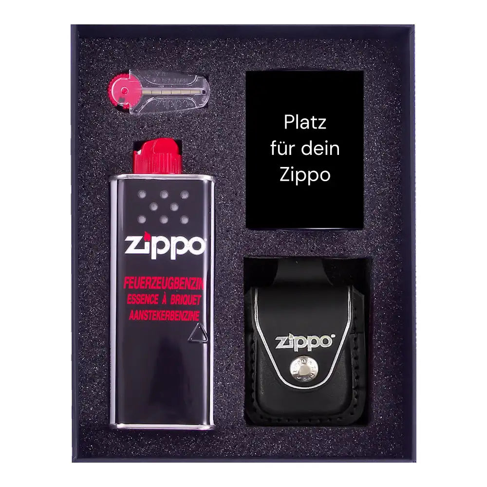 Zippo Geschenkbox 2 | Box + Benzin + Feuersteine + Tasche