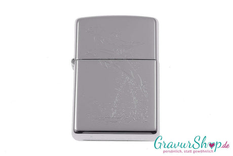 Zippo Delfine in poliertem Chrom mit zwei springenden Delfinen – personalisierbar mit deinem Namen