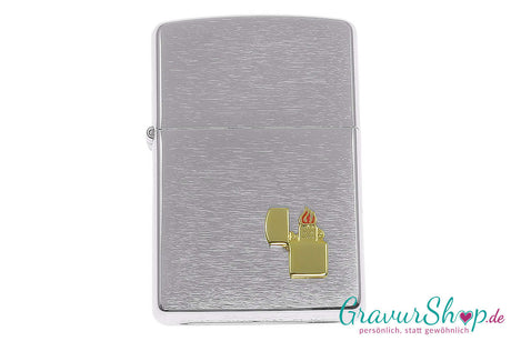 Original Zippo mit messingfarbenem Emblem auf Chrome Brushed – inkl. Gravur