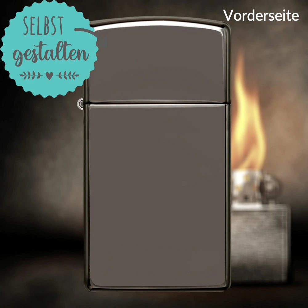 Zippo®Slim mit Gravur | Black Ice | Personalisiertes Sturmfeuerzeug