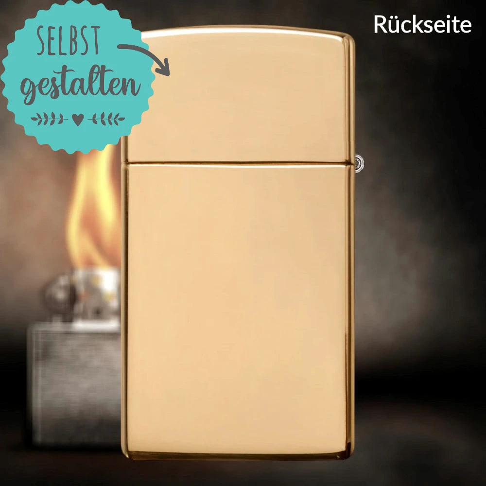 Zippo®Slim mit Gravur | Brass High Polish | Personalisiertes Sturmfeuerzeug
