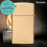Zippo®Slim mit Gravur | Brass High Polish | Personalisiertes Sturmfeuerzeug