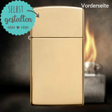 Zippo®Slim mit Gravur | Brass High Polish | Personalisiertes Sturmfeuerzeug