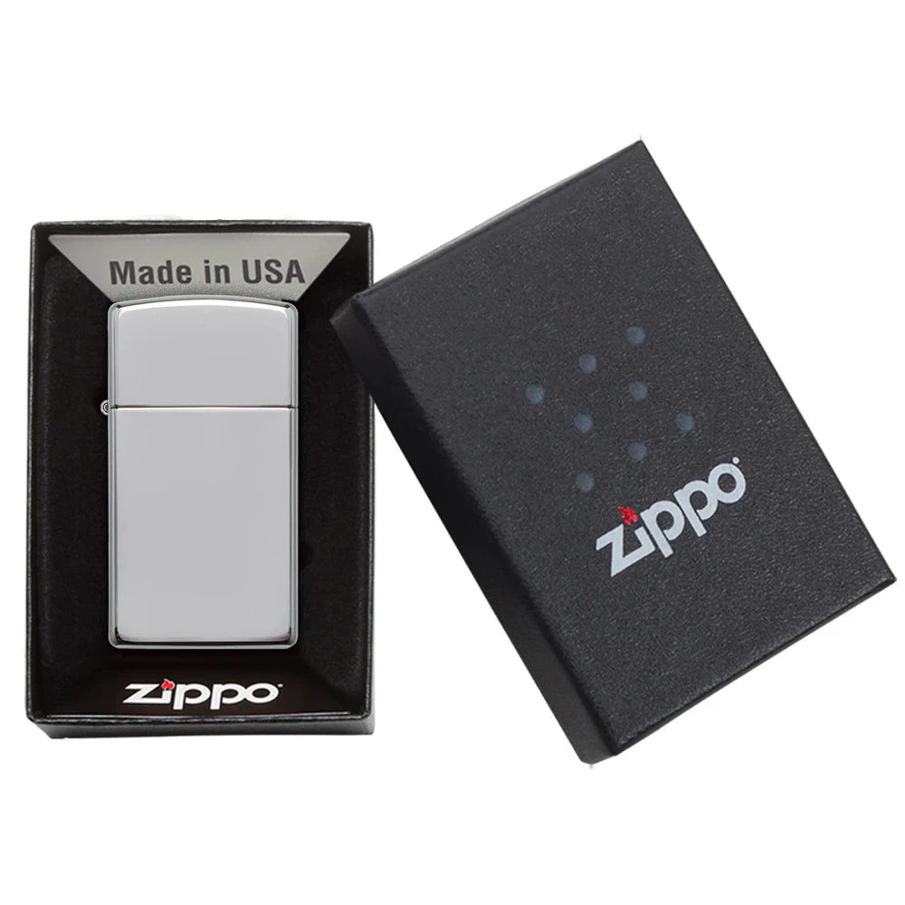 Zippo®Slim mit Gravur | Chrome High Polish | Personalisiertes Sturmfeuerzeug