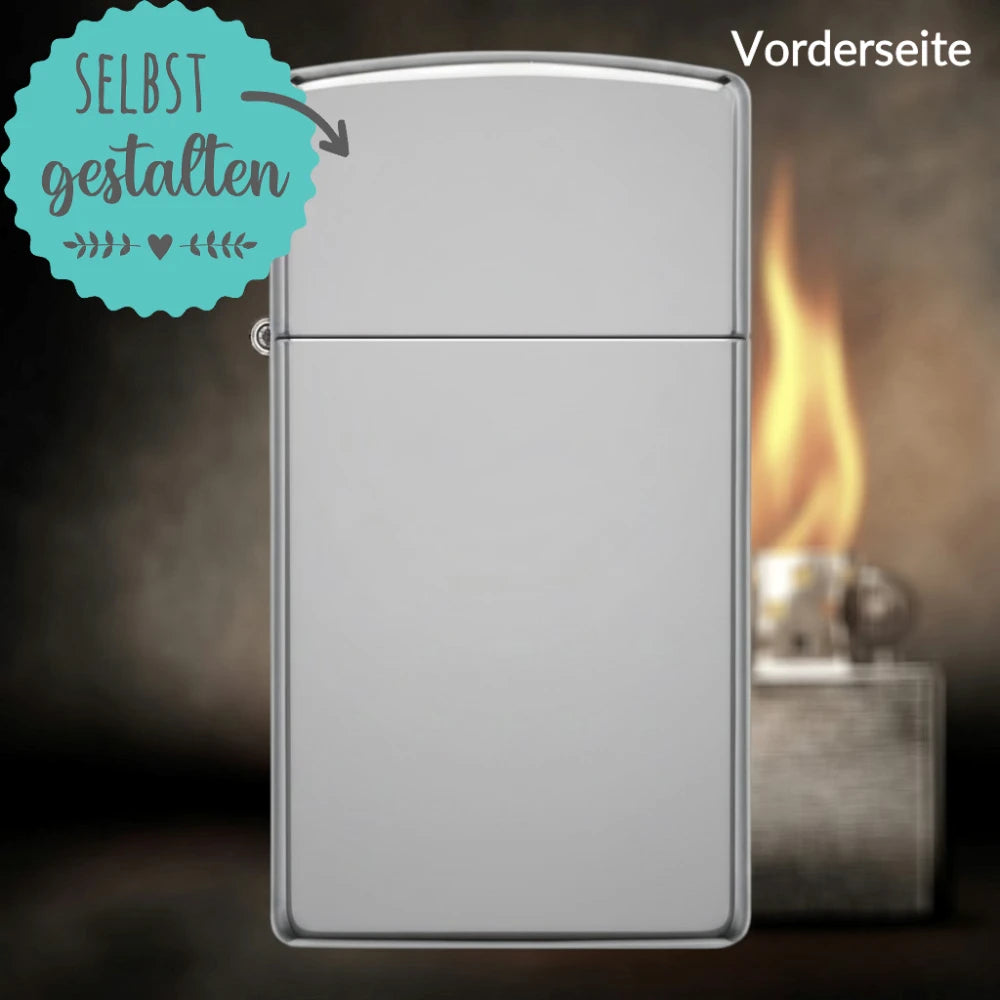 Zippo®Slim mit Gravur | Chrome High Polish | Personalisiertes Sturmfeuerzeug