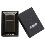 Zippo®Slim mit Gravur | High Polish Black - Ebony | Personalisiertes Sturmfeuerzeug