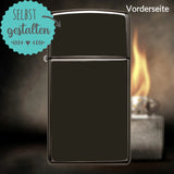 Zippo®Slim mit Gravur | High Polish Black - Ebony | Personalisiertes Sturmfeuerzeug