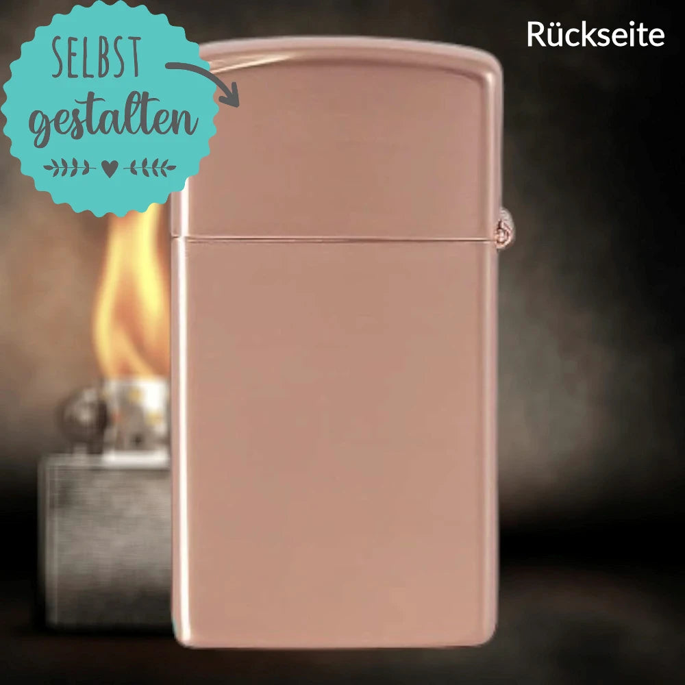 Zippo®Slim mit Gravur | High Polish Rose Gold | Personalisiertes Sturmfeuerzeug