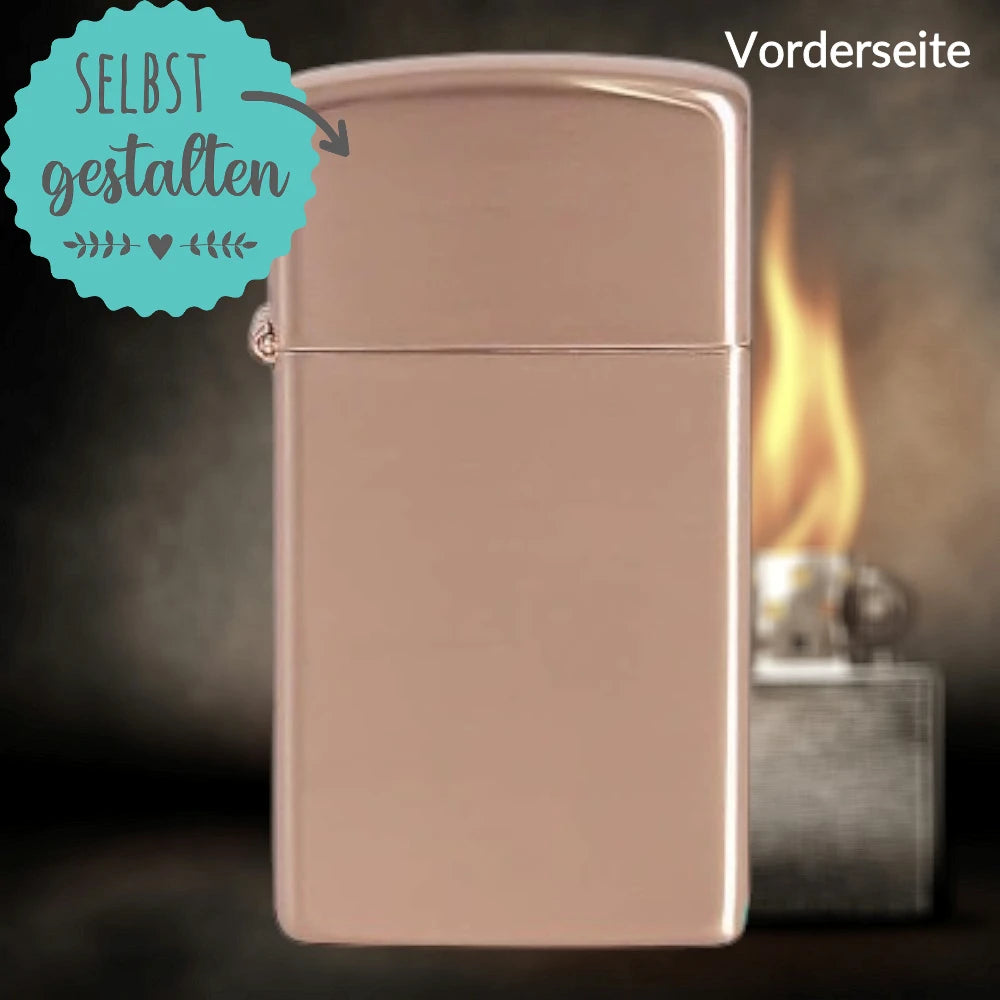 Zippo®Slim mit Gravur | High Polish Rose Gold | Personalisiertes Sturmfeuerzeug