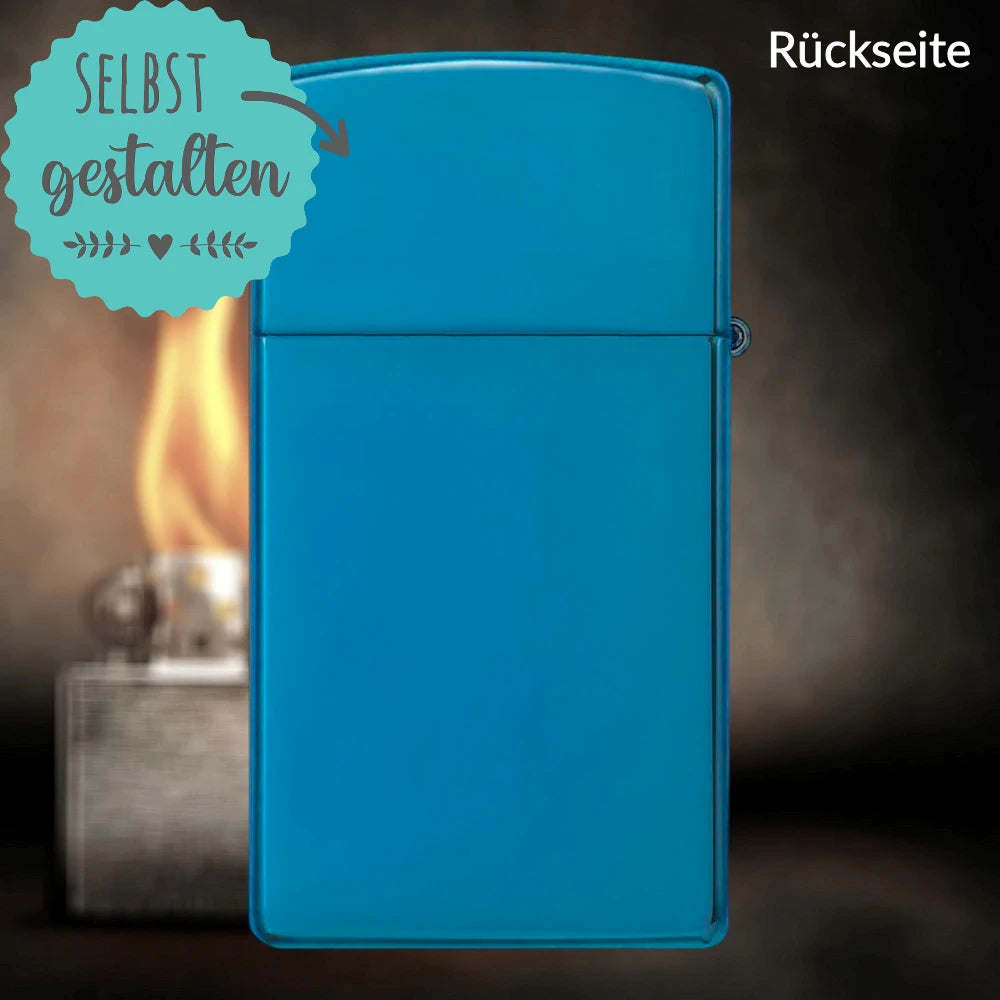 Zippo®Slim mit Gravur | High Polish Blue - Sapphire | Personalisiertes Sturmfeuerzeug