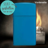 Zippo®Slim mit Gravur | High Polish Blue - Sapphire | Personalisiertes Sturmfeuerzeug