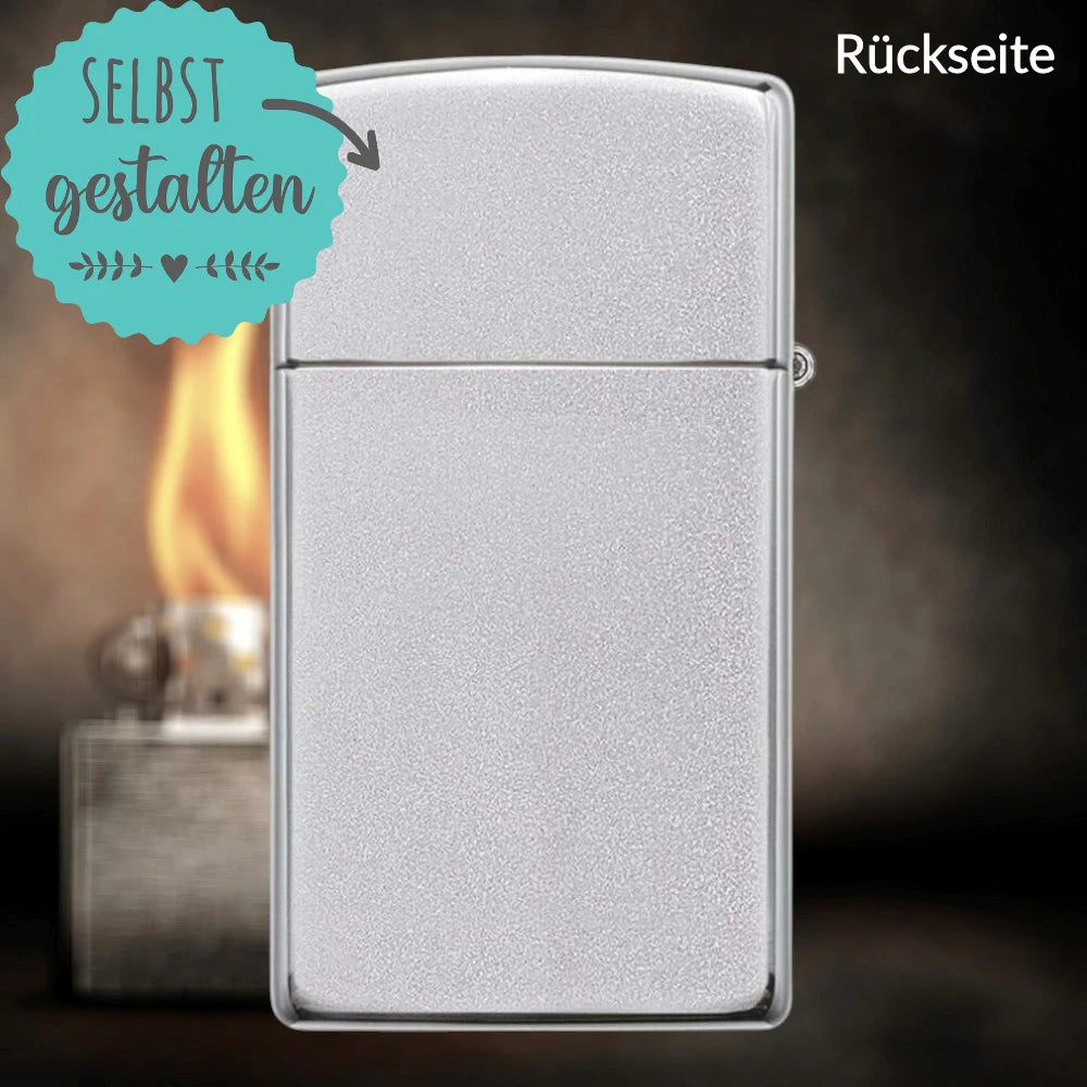 Zippo®Slim mit Gravur | Satin Chrome | Personalisiertes Sturmfeuerzeug