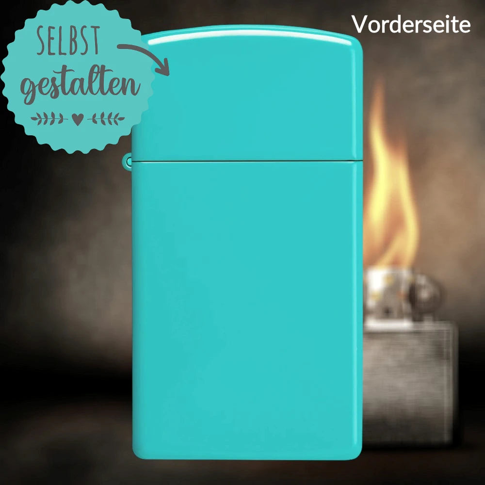 Zippo®Slim mit Gravur | Turquoise | Personalisiertes Sturmfeuerzeug