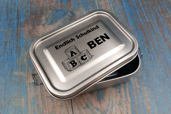Lunchbox Brotdose aus Edelstahl für Kinder mit Namen und ABC
