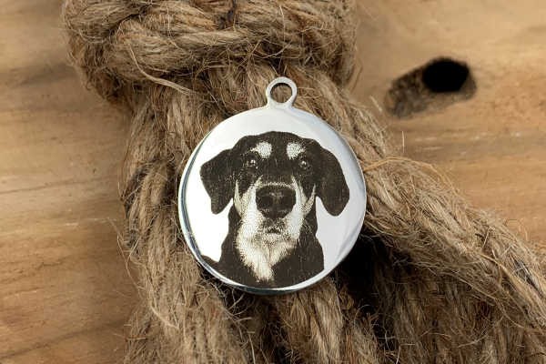 Hundemarke mit Foto rund silber - Muster Lemmy 1